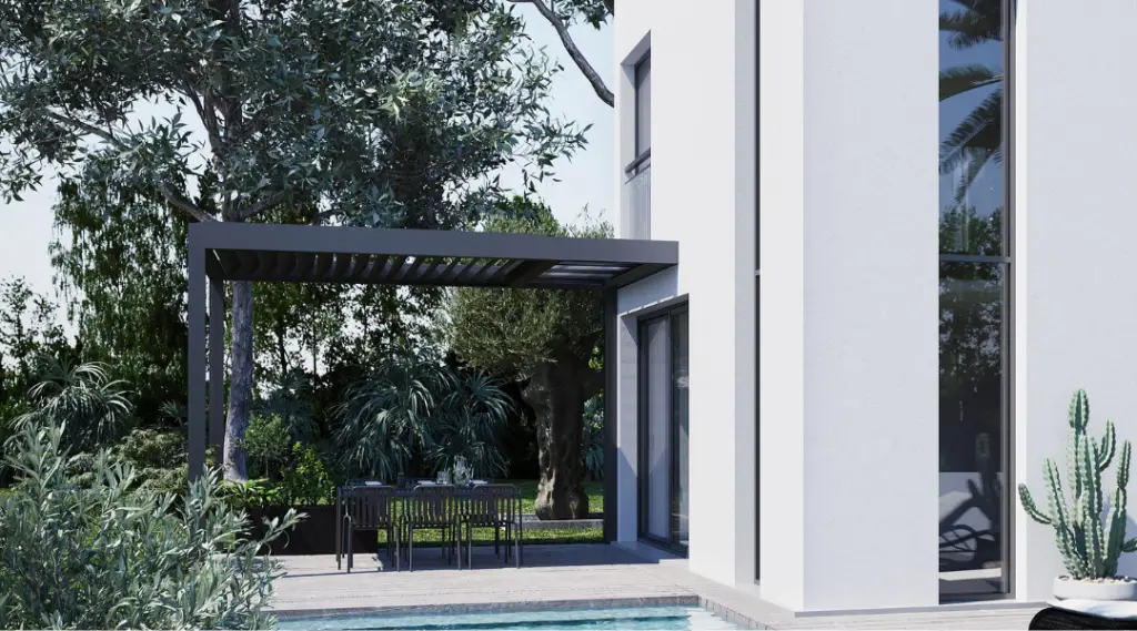 Pergola sur une maison moderne à toit plat
